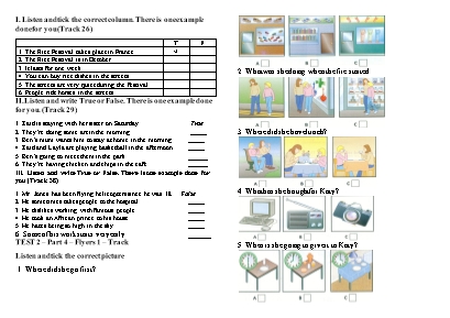Đề kiểm tra môn Tiếng Anh Lớp 6 - Phần nghe